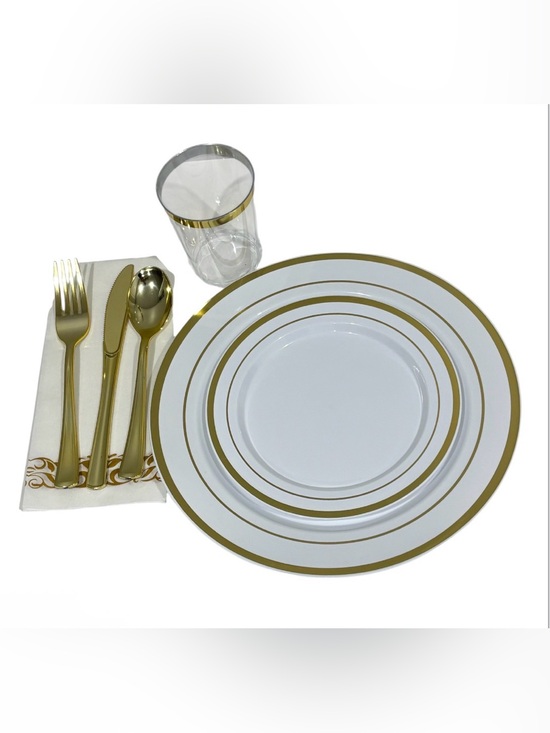Other - Elegant White and Gold Rim Dinnerware Set - Classic Home Dining